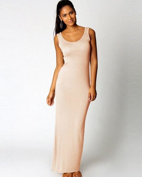 The Best Slim Maxi Dress Stretch Tank Robe Thin Long Dress O-Neck Sleeveless Online - Source Silk