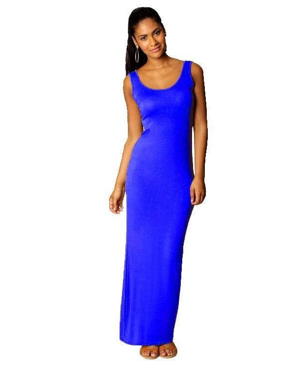 The Best Slim Maxi Dress Stretch Tank Robe Thin Long Dress O-Neck Sleeveless Online - Source Silk