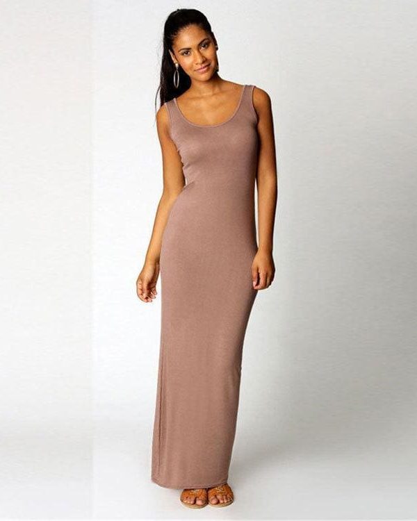 The Best Slim Maxi Dress Stretch Tank Robe Thin Long Dress O-Neck Sleeveless Online - Source Silk