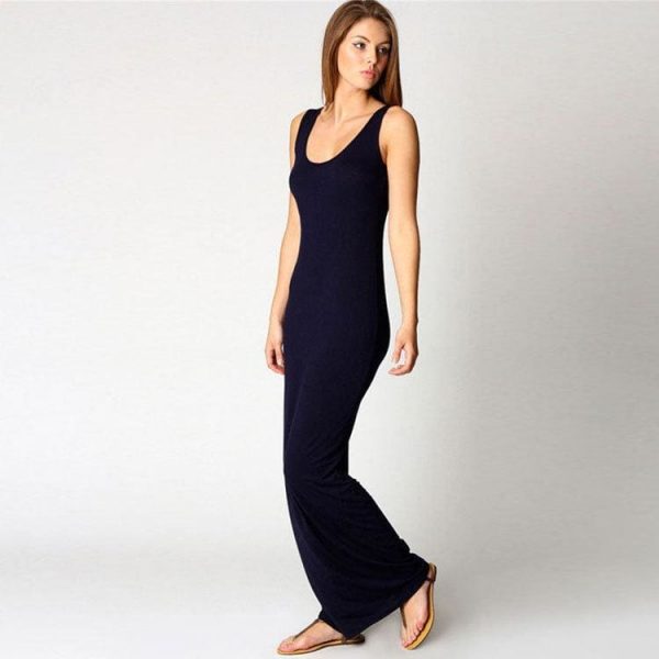 The Best Slim Maxi Dress Stretch Tank Robe Thin Long Dress O-Neck Sleeveless Online - Source Silk