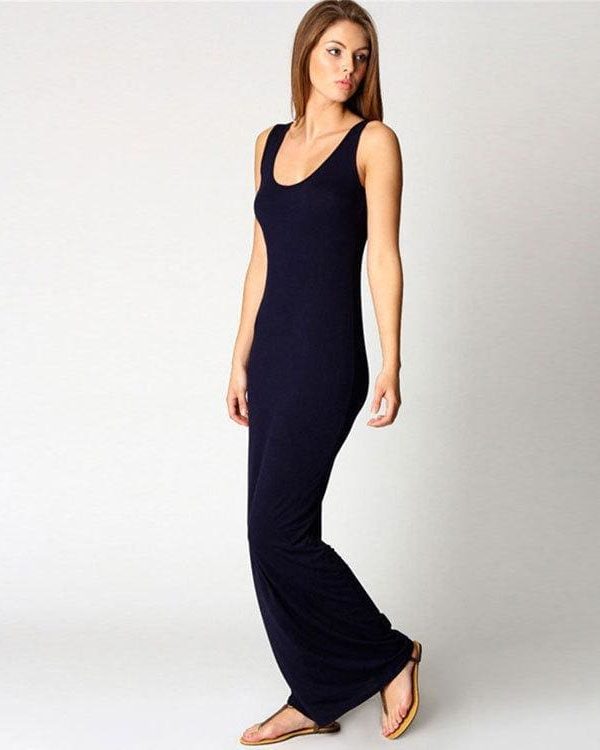 The Best Slim Maxi Dress Stretch Tank Robe Thin Long Dress O-Neck Sleeveless Online - Source Silk