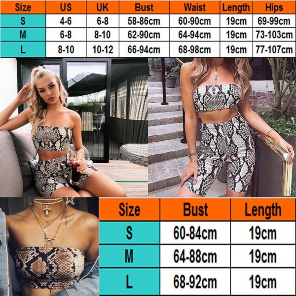 The Best Snake Skin Print Two Piece Set Womens Shinny Tube Top Shorts Online - Takalr