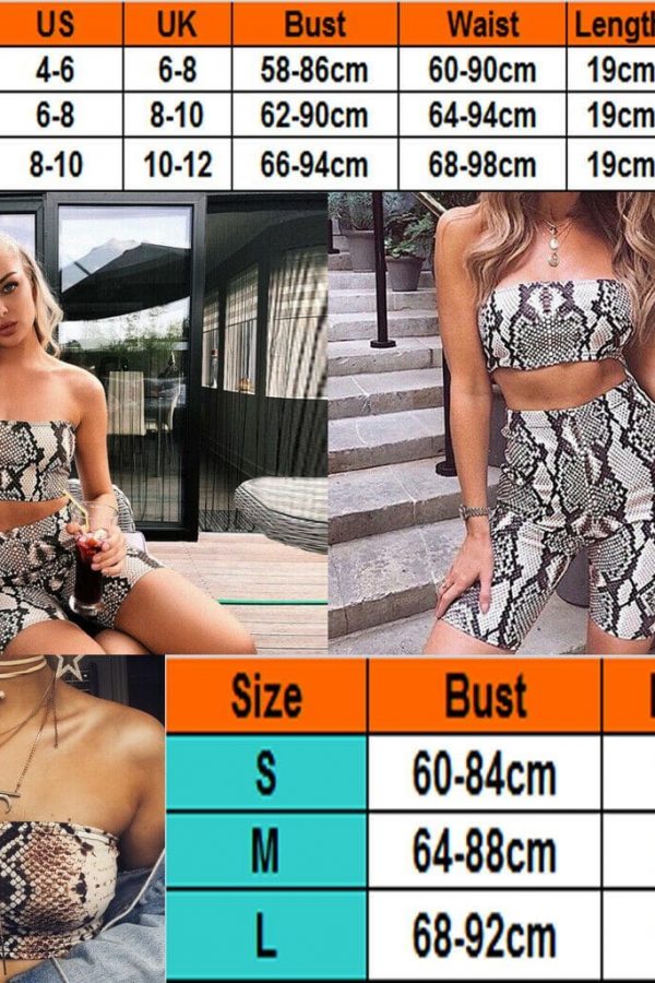 The Best Snake Skin Print Two Piece Set Womens Shinny Tube Top Shorts Online - Takalr