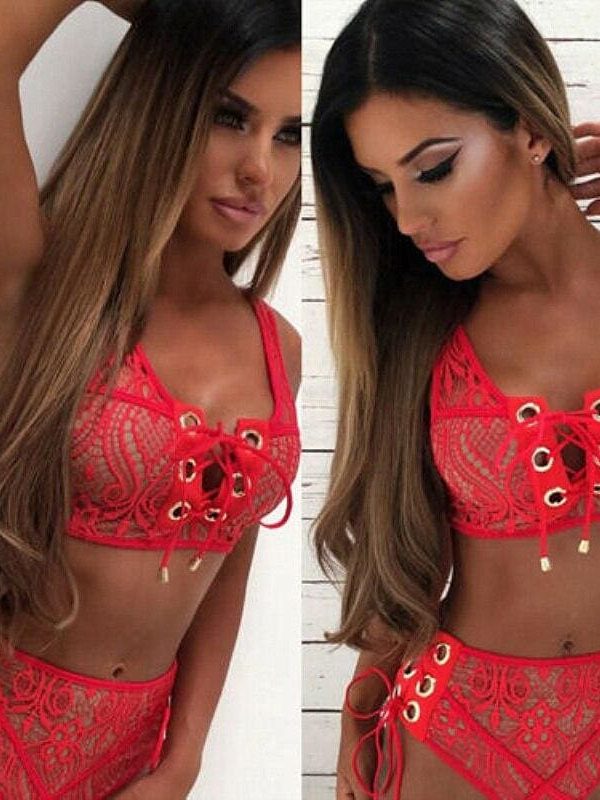 The Best Solid Color Bikinis Women Lace Up Bandage Bra High Waist Bikini Set Female Sexy Swimsuit Triangle Swimwear Bathing Suit Online - Takalr