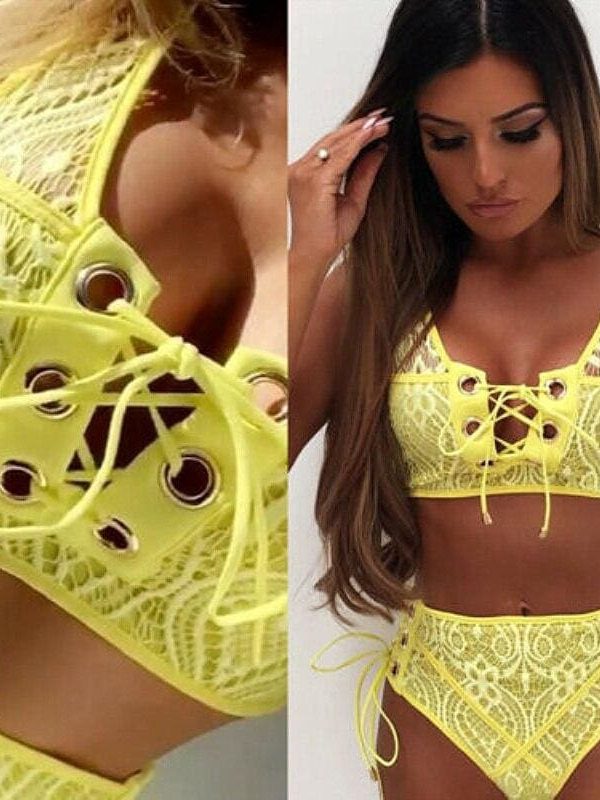 The Best Solid Color Bikinis Women Lace Up Bandage Bra High Waist Bikini Set Female Sexy Swimsuit Triangle Swimwear Bathing Suit Online - Takalr