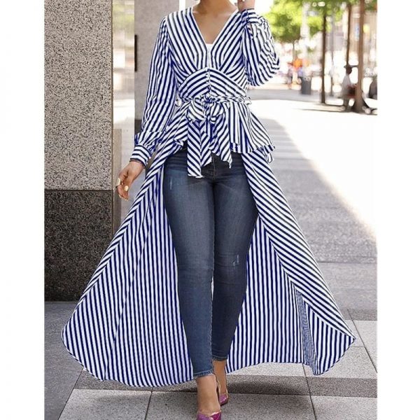 The Best Spring Autumn Women Blouse Black Strips V-Neck Long Sleeve Work Shirts Women office Tops Striped Blouse for Business Online - Takalr