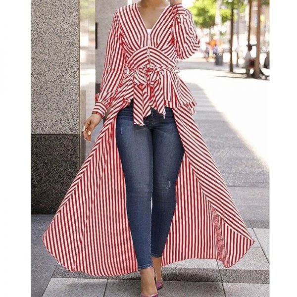 The Best Spring Autumn Women Blouse Black Strips V-Neck Long Sleeve Work Shirts Women office Tops Striped Blouse for Business Online - Takalr