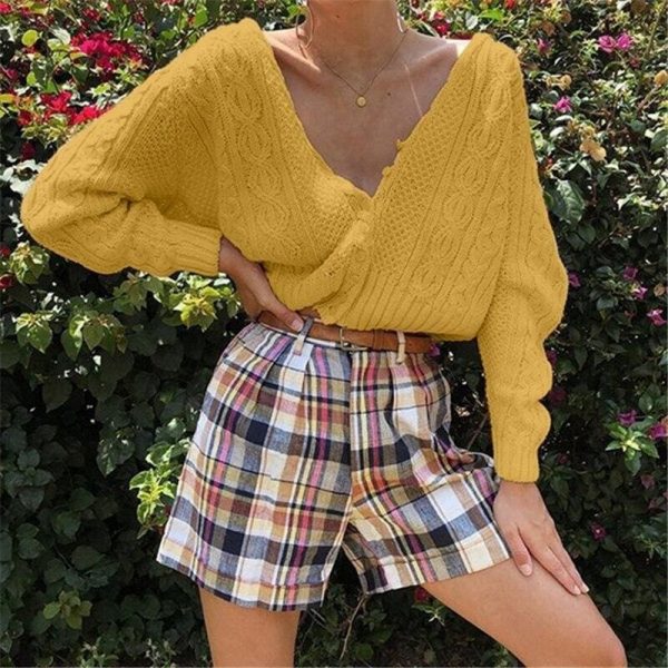 The Best Spring Autumn Women Ladies Knitted Cardigan Solid Color Long Sleeve V-neck Sweater Fashionable Button Sweater Online - Takalr