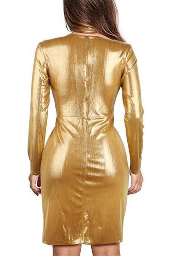 The Best Spring Autumn Wrap Bandage Bodycon Dresses Women Deep V Neck Mini Dress Gold Elegant Silver Summer Party Dress Vestidos Online - Takalr