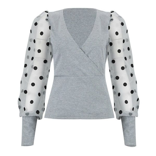 The Best Spring Mesh Long Sleeve Shirt Sexy V Neck Long Sleeve Casual blouses Tops Online - Takalr