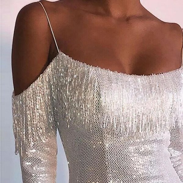 The Best Strap Tassel Sequins Dress Party Clubwear Mini Dresses Ladies Off Shoulder Dress Vestido Online - Takalr