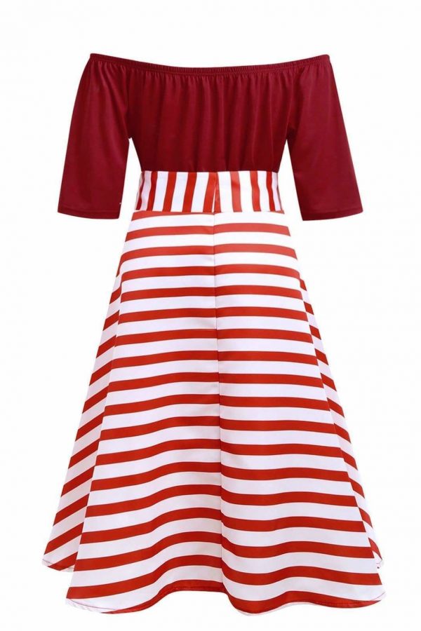 The Best Stripe Women Vintage Dress Half Sleeves High Waist Bowknot Plus Size Online - Source Silk