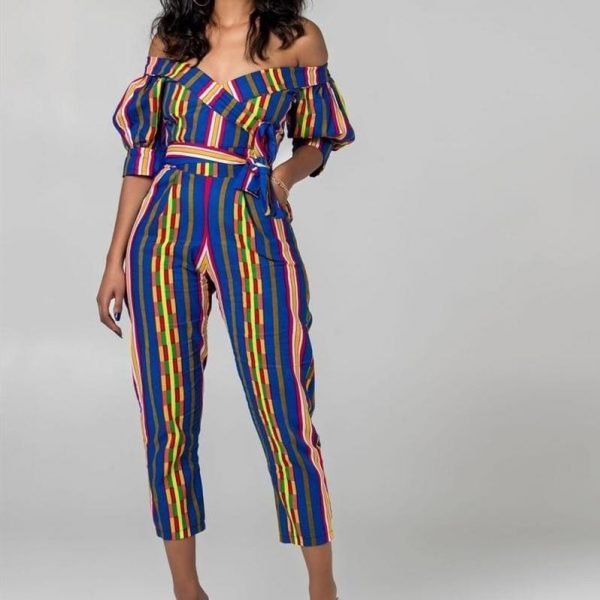 The Best Striped Women Jumpsuit Off Shoulder Strapless Romper Ladies Summer Casual Long Pants Trouser Streetwear Online - Takalr