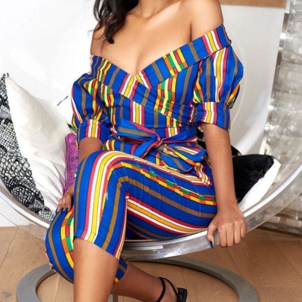 The Best Striped Women Jumpsuit Off Shoulder Strapless Romper Ladies Summer Casual Long Pants Trouser Streetwear Online - Takalr