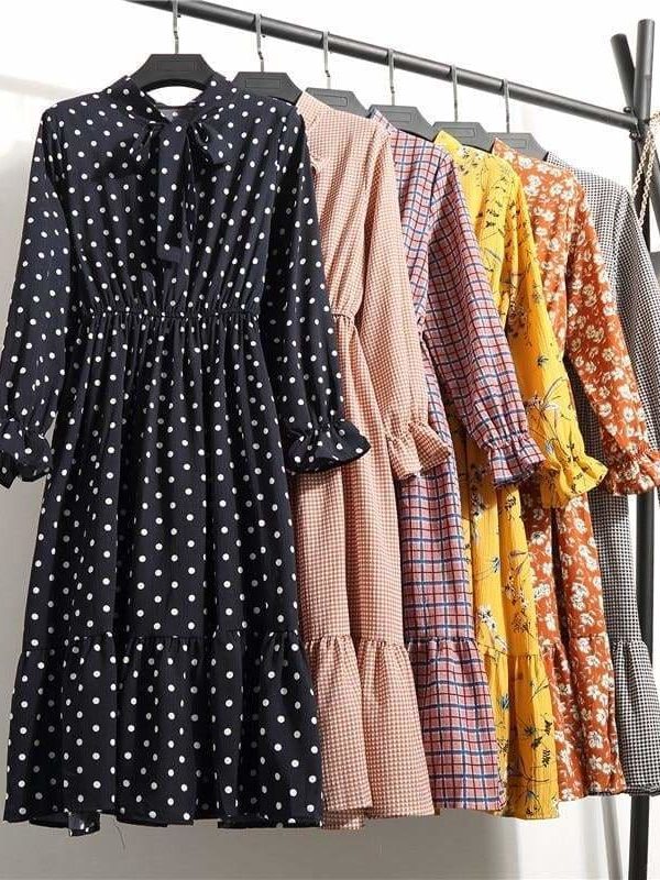 The Best Summer Autumn Chiffon Print Dress floral Long Bowknot Dresses Online - Source Silk