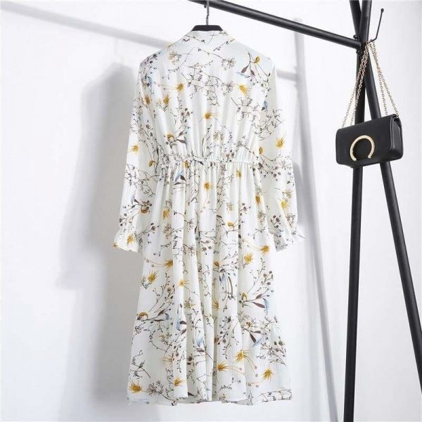 The Best Summer Autumn Chiffon Print Dress floral Long Bowknot Dresses Online - Source Silk