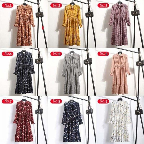 The Best Summer Autumn Chiffon Print Dress floral Long Bowknot Dresses Online - Source Silk