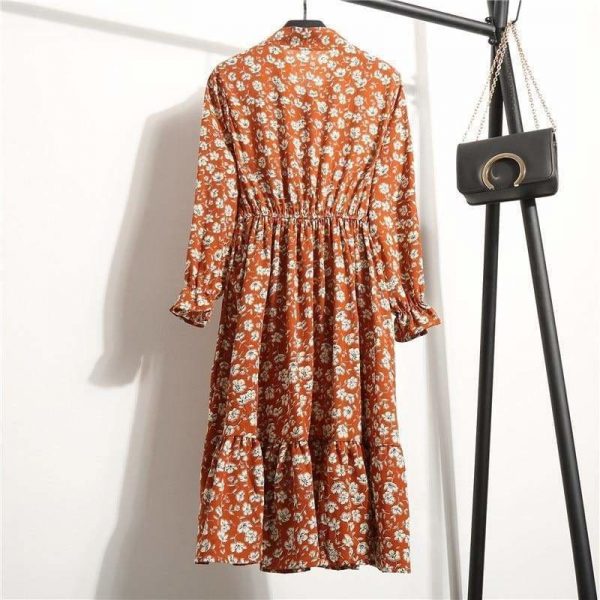 The Best Summer Autumn Chiffon Print Dress floral Long Bowknot Dresses Online - Source Silk