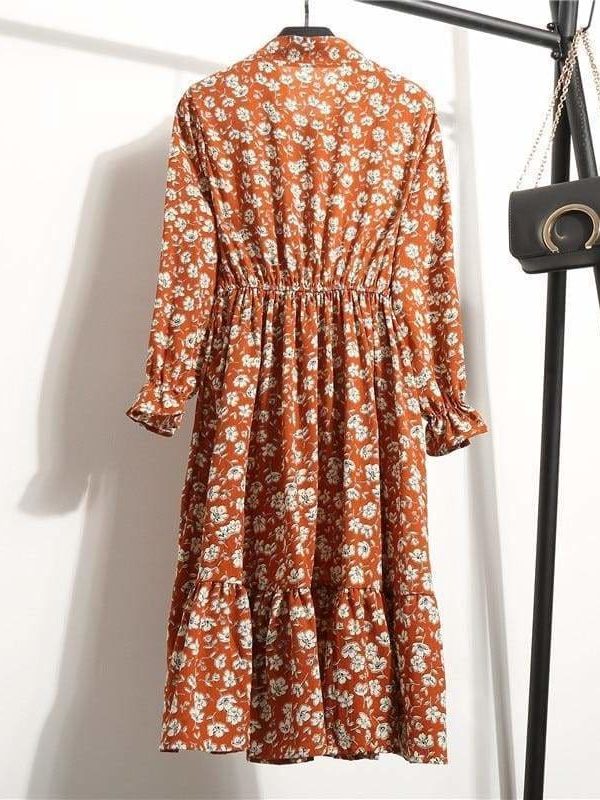 The Best Summer Autumn Chiffon Print Dress floral Long Bowknot Dresses Online - Source Silk