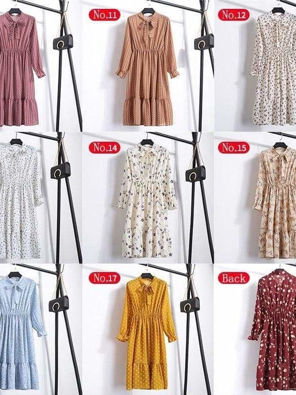 The Best Summer Autumn Chiffon Print Dress floral Long Bowknot Dresses Online - Source Silk