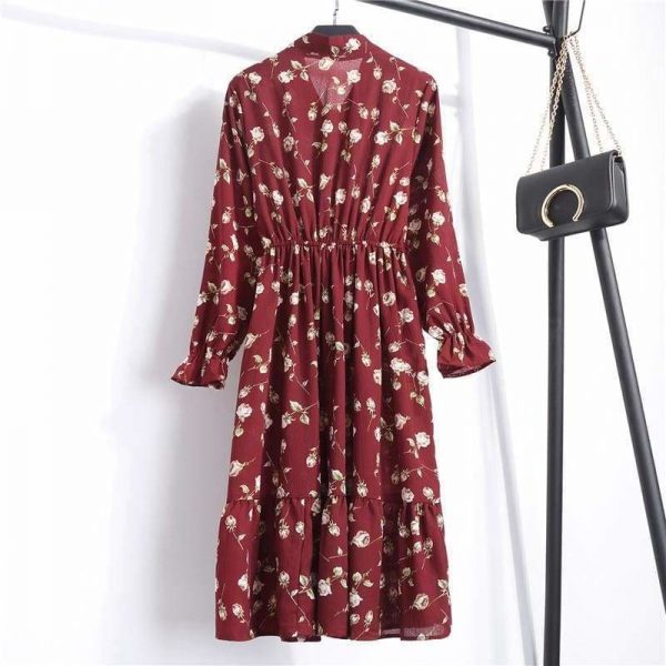 The Best Summer Autumn Chiffon Print Dress floral Long Bowknot Dresses Online - Source Silk