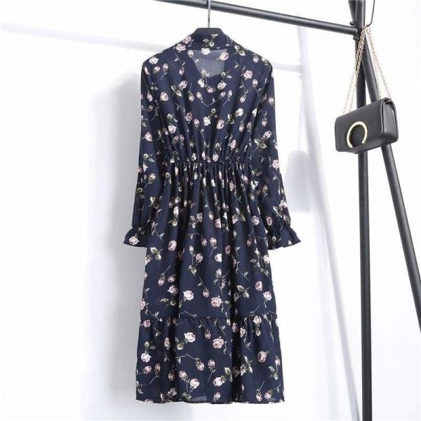 The Best Summer Autumn Chiffon Print Dress floral Long Bowknot Dresses Online - Source Silk