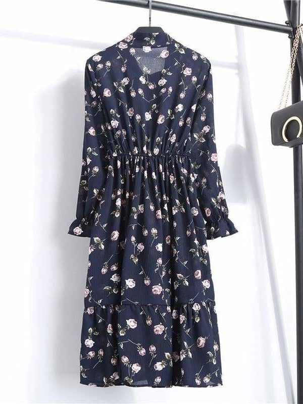 The Best Summer Autumn Chiffon Print Dress floral Long Bowknot Dresses Online - Source Silk