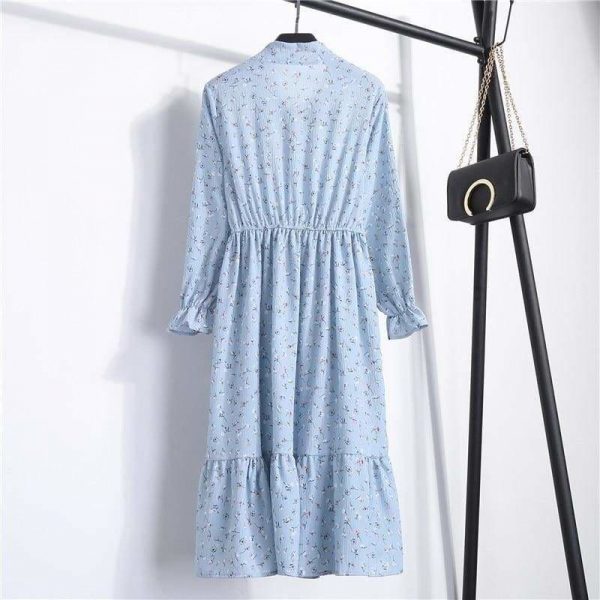 The Best Summer Autumn Chiffon Print Dress floral Long Bowknot Dresses Online - Source Silk