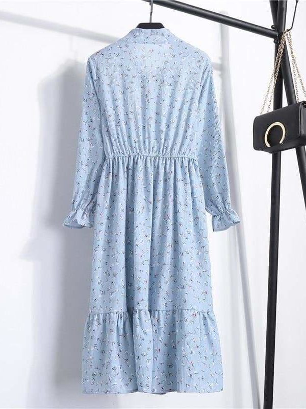 The Best Summer Autumn Chiffon Print Dress floral Long Bowknot Dresses Online - Source Silk