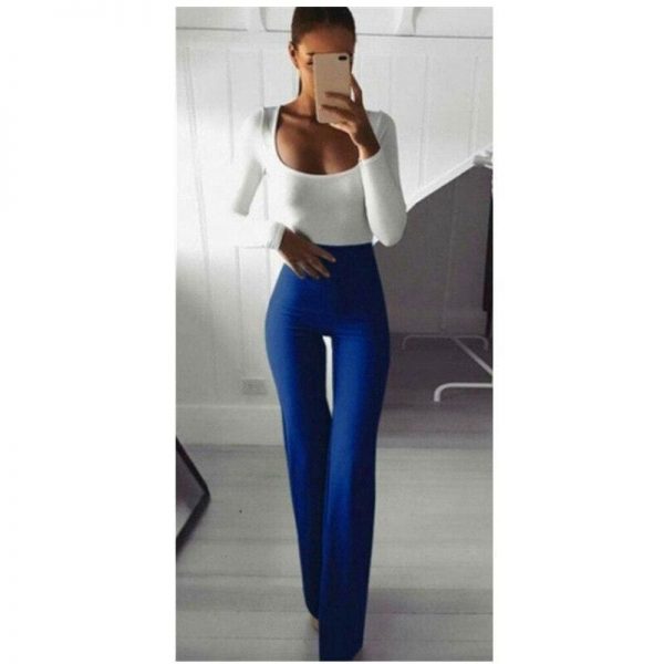 The Best Summer Autumn Solid Elegant Female Lady Women's Palazzo Flared Wide Killer Legs Pants High Waist OL Ladies Career Long Trousers Online - Takalr