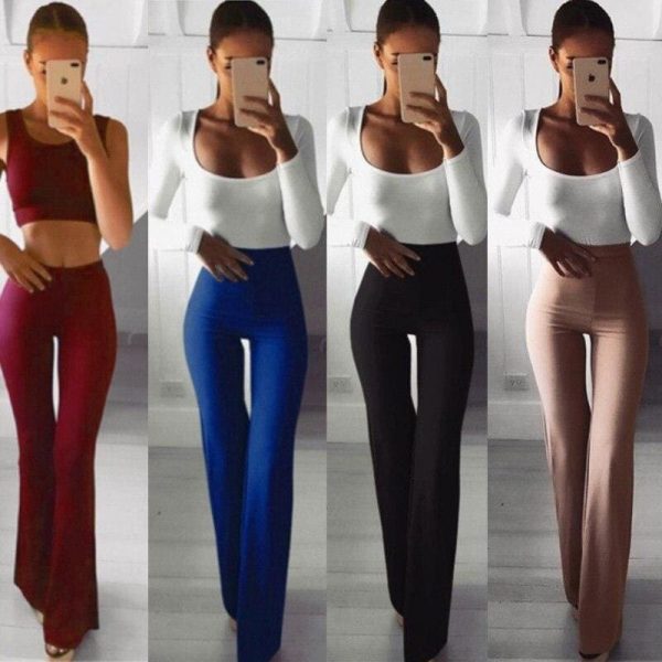 The Best Summer Autumn Solid Elegant Female Lady Women's Palazzo Flared Wide Killer Legs Pants High Waist OL Ladies Career Long Trousers Online - Takalr