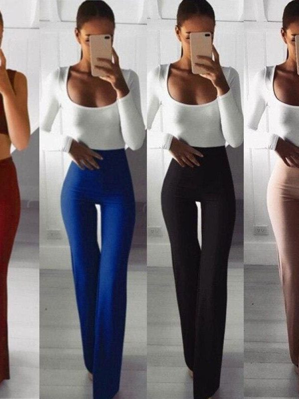 The Best Summer Autumn Solid Elegant Female Lady Women's Palazzo Flared Wide Killer Legs Pants High Waist OL Ladies Career Long Trousers Online - Takalr