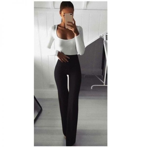 The Best Summer Autumn Solid Elegant Female Lady Women's Palazzo Flared Wide Killer Legs Pants High Waist OL Ladies Career Long Trousers Online - Takalr