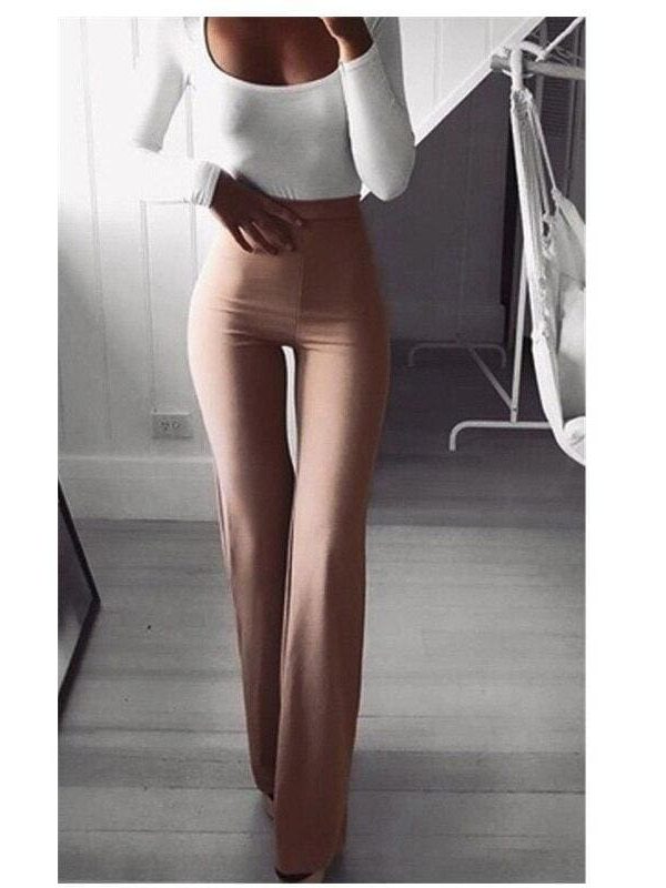 The Best Summer Autumn Solid Elegant Female Lady Women's Palazzo Flared Wide Killer Legs Pants High Waist OL Ladies Career Long Trousers Online - Takalr