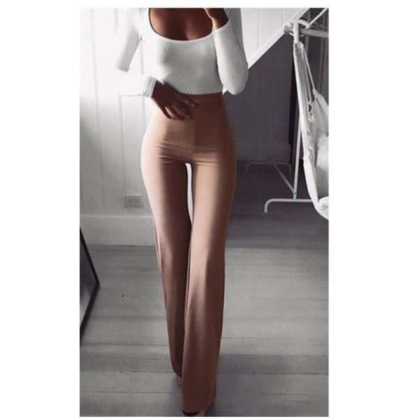 The Best Summer Autumn Solid Elegant Female Lady Women's Palazzo Flared Wide Killer Legs Pants High Waist OL Ladies Career Long Trousers Online - Takalr