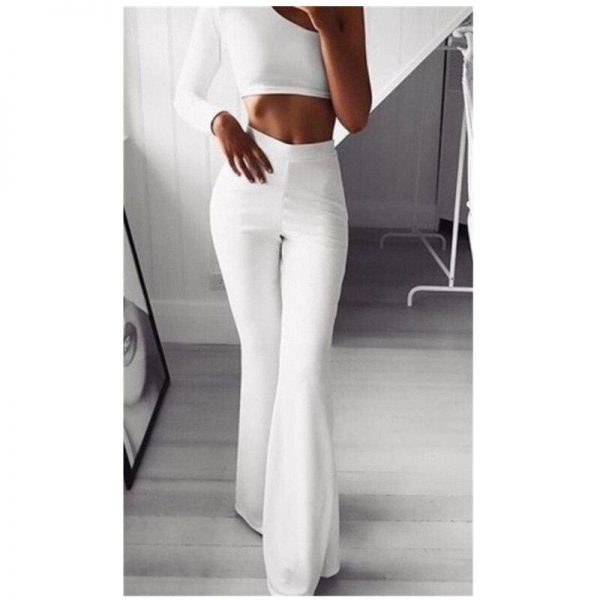 The Best Summer Autumn Solid Elegant Female Lady Women's Palazzo Flared Wide Killer Legs Pants High Waist OL Ladies Career Long Trousers Online - Takalr