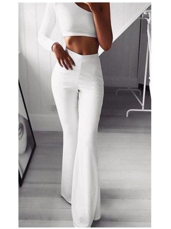 The Best Summer Autumn Solid Elegant Female Lady Women's Palazzo Flared Wide Killer Legs Pants High Waist OL Ladies Career Long Trousers Online - Takalr