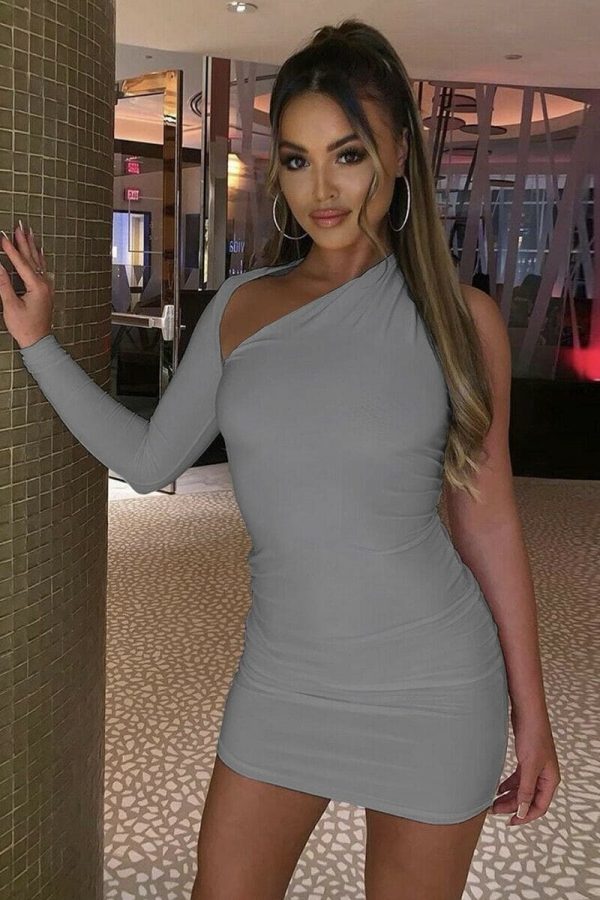 The Best Summer Bandage Bodycon One Shoulder Long Sleeve Dress Holiday Evening Party Women Clubwear Mini Dresses Online - Takalr