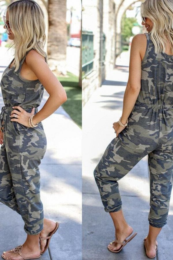 The Best Summer Camouflage Women's Long Pant Playsuits Ladies Sleeveless Casual Romper Jumpsuit Trousers Plus Size Online - Takalr