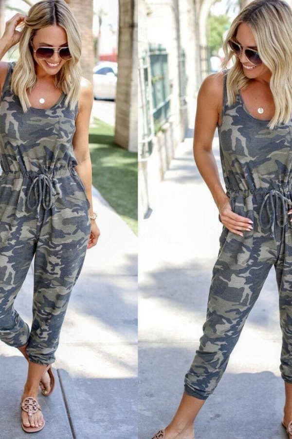 The Best Summer Camouflage Women's Long Pant Playsuits Ladies Sleeveless Casual Romper Jumpsuit Trousers Plus Size Online - Takalr