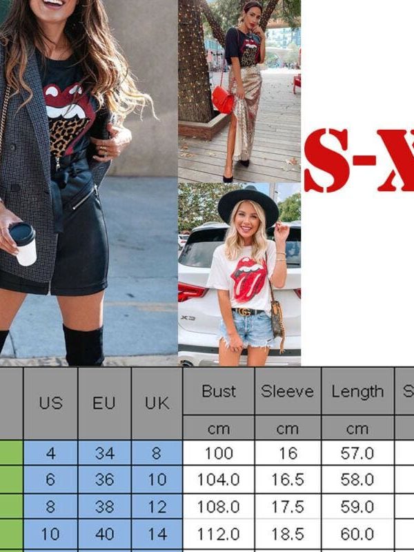 The Best Summer Casual Print T-Shirts Fashion Women O Neck Short Sleeve Loose Tshirt Big Lips Printed T Shirt Women Online - Takalr