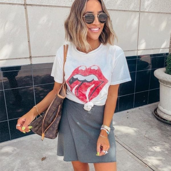 The Best Summer Casual Print T-Shirts Fashion Women O Neck Short Sleeve Loose Tshirt Big Lips Printed T Shirt Women Online - Takalr