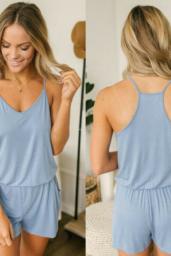 The Best Summer Casual Soft Sleeveless V-Neck Jumpsuit Nightwear Women Robe Ladies Loose Nightdress Sleepwear Online - Takalr