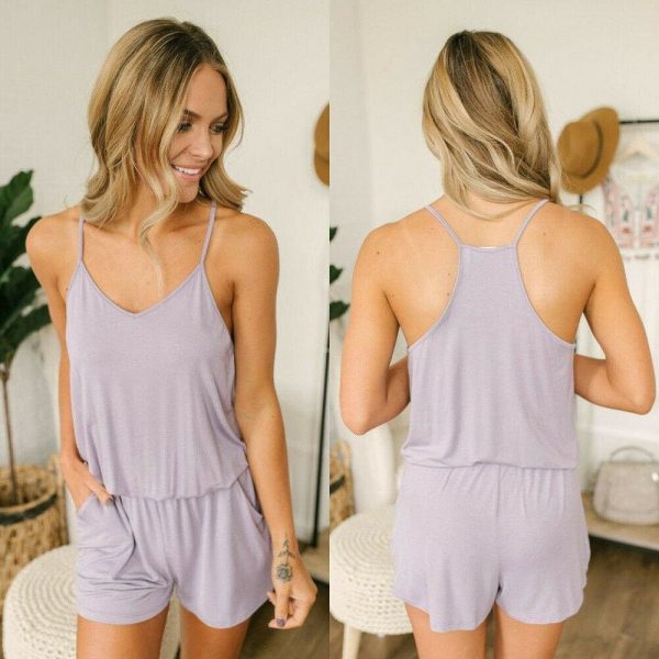 The Best Summer Casual Soft Sleeveless V-Neck Jumpsuit Nightwear Women Robe Ladies Loose Nightdress Sleepwear Online - Takalr