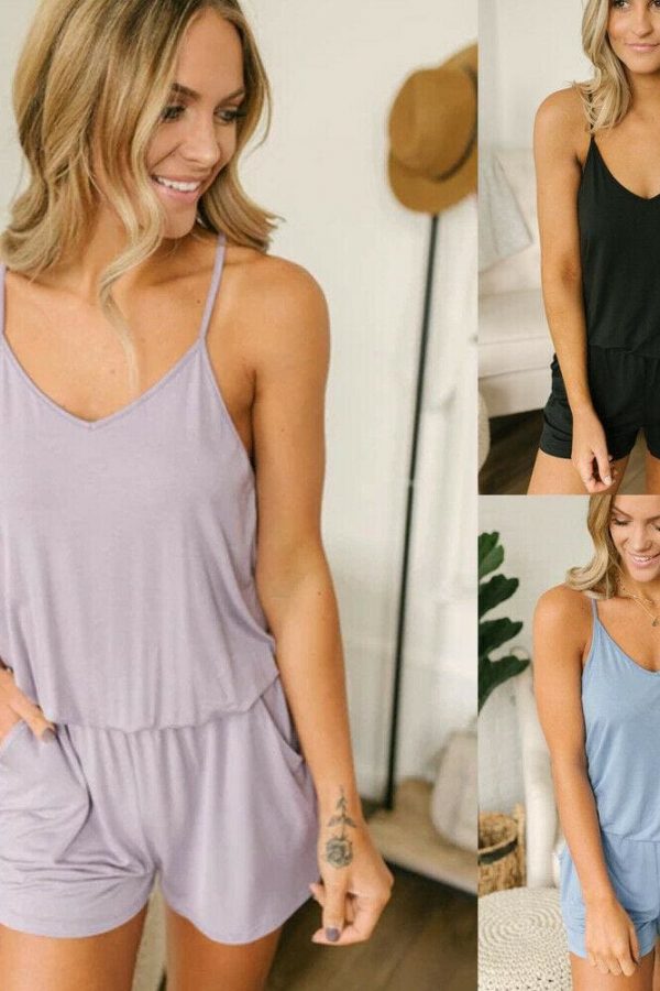 The Best Summer Casual Soft Sleeveless V-Neck Jumpsuit Nightwear Women Robe Ladies Loose Nightdress Sleepwear Online - Takalr