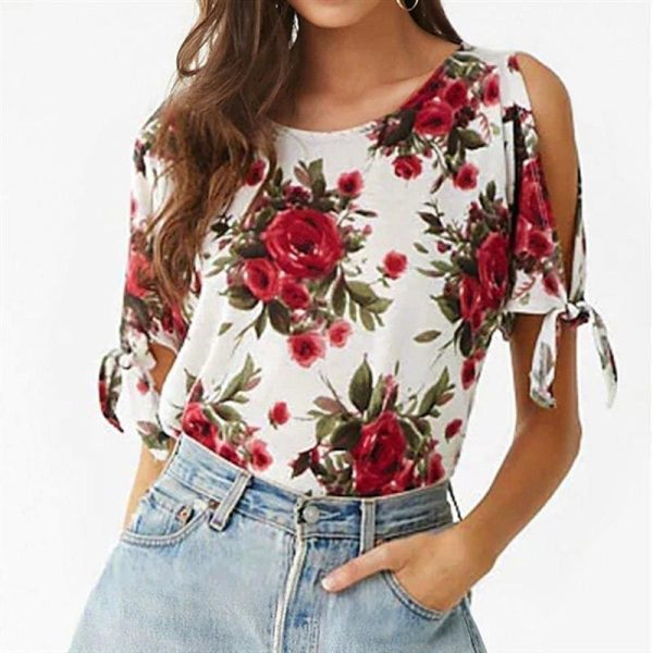 The Best Summer Casual T Shirt Women Off Shoulder Short Sleeve Tunic Bow Tops Online - Takalr