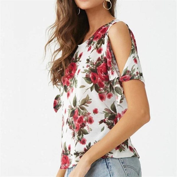 The Best Summer Casual T Shirt Women Off Shoulder Short Sleeve Tunic Bow Tops Online - Takalr