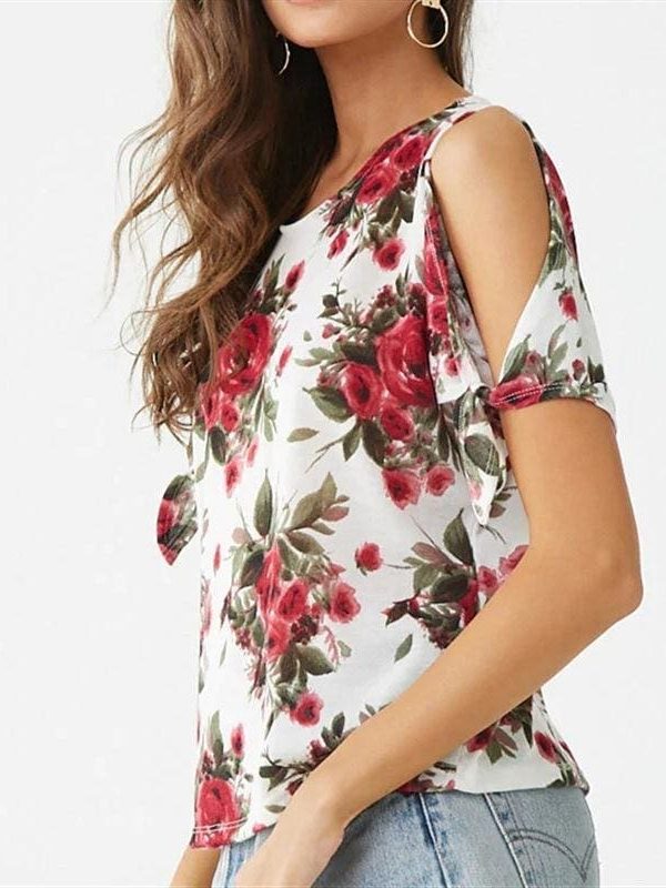 The Best Summer Casual T Shirt Women Off Shoulder Short Sleeve Tunic Bow Tops Online - Takalr