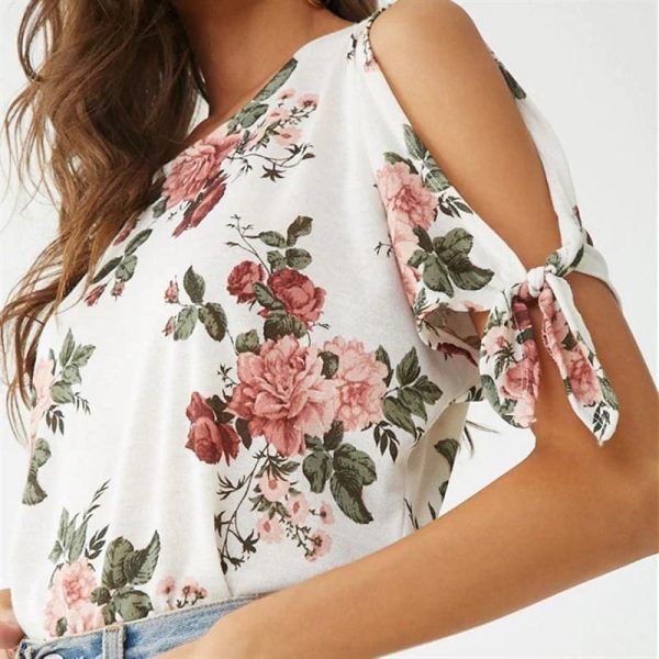 The Best Summer Casual T Shirt Women Off Shoulder Short Sleeve Tunic Bow Tops Online - Takalr