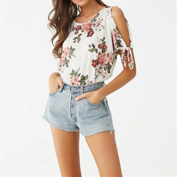 The Best Summer Casual T Shirt Women Off Shoulder Short Sleeve Tunic Bow Tops Online - Takalr